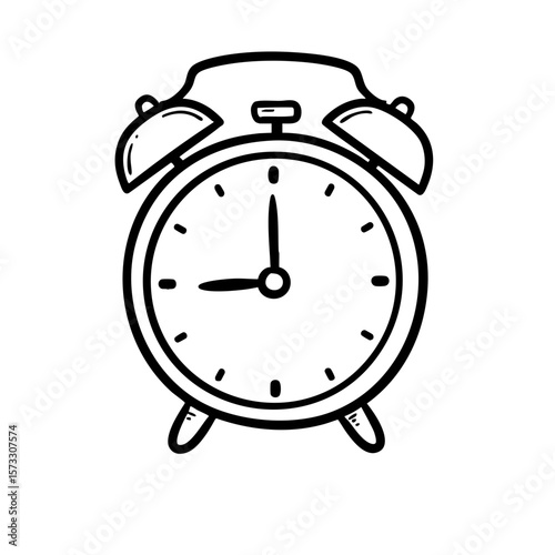 Alarm clock doodle sketch in black and white illustration  