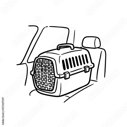 Animal carrier on passenger seat in car sketch  