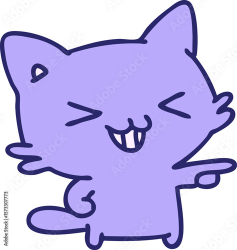 cartoon of a cat pointing and laughing in bright neon color