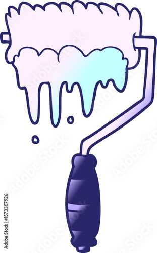 cartoon paint roller in bright neon color