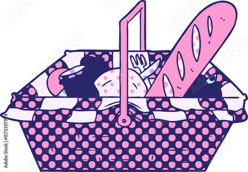 cartoon picnic basket in bright neon color