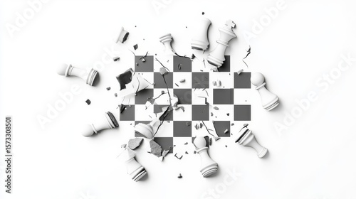 A dynamic chess board illustrating a vibrant game with pieces breaking through the surface, capturing strategy and fun.