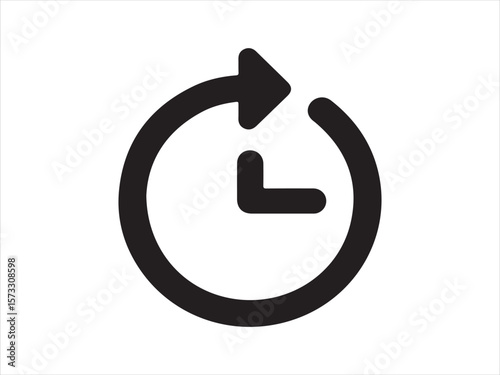 Simple black clock icon with circular arrow indicating time passing or repetition