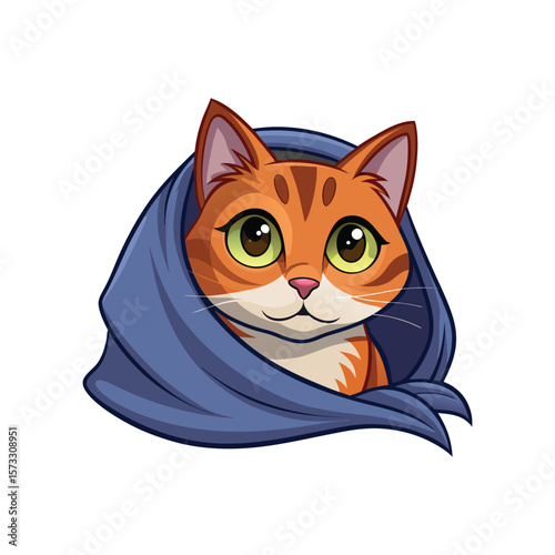 Cute Cat Hiding Under Blanket with Only Eyes Showing Vector Illustration on White Background – Cozy, Minimalist, Funny Animal Art for Pet Lovers