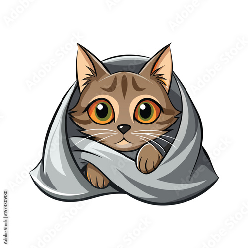 Cute Cat Hiding Under Blanket with Only Eyes Showing Vector Illustration on White Background – Cozy, Minimalist, Funny Animal Art for Pet Lovers