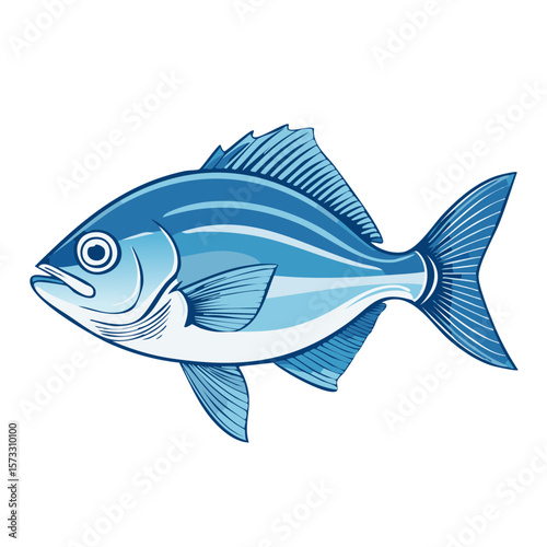 Illustration of a Blue Fish with Striped Fins, Aquatic Animal Icon