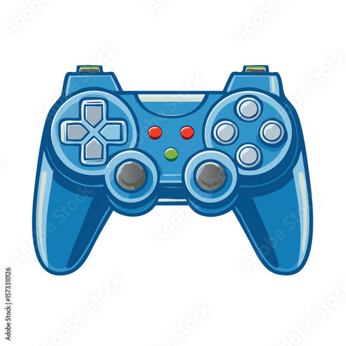 Video game controller in blue tones Cartoon illustration of gamepad buttons and controls