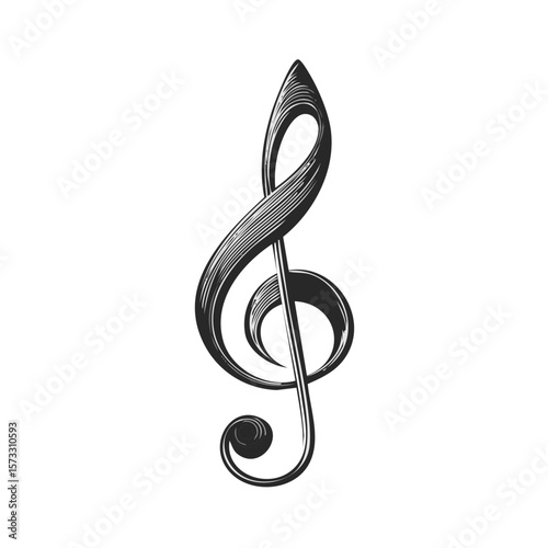 Elegant Black and White Treble Clef Graphic Symbol Musical Note Artwork
