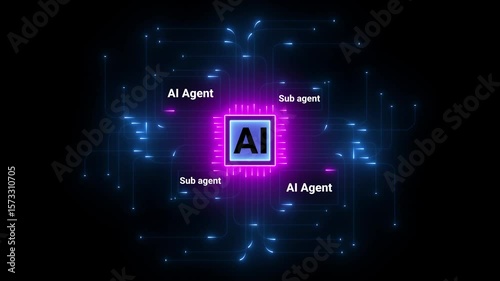 Multi function for Agentic AI technology motion background. Multi agent AI systems, Automate daily Tasks Smart AI solutions improve efficiency, Ai server is connected to each call system.