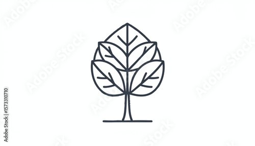 Outline of a stylized tree with symmetrical leaves a trunk and a horizontal base
