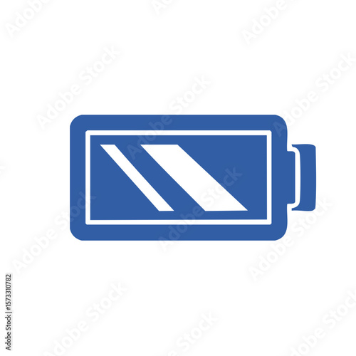 Minimalist blue battery with low charge indicating power consumption, electrical energy