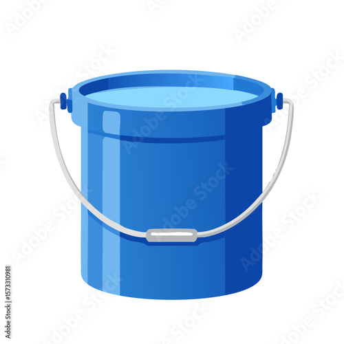 Illustration of a blue bucket filled with water, featuring a sturdy handle and simple design