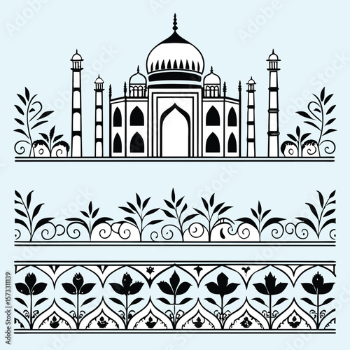 Taj Mahal vector illustration featuring iconic architectural silhouette for travel and landmark design