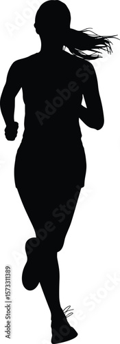 Dynamic Silhouette of Female Runner in Motion, Woman Jogging Outdoors, Fitness and Healthy Lifestyle, Sport and Exercise Activity Vector