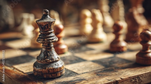 Close-up of a weathered chess queen