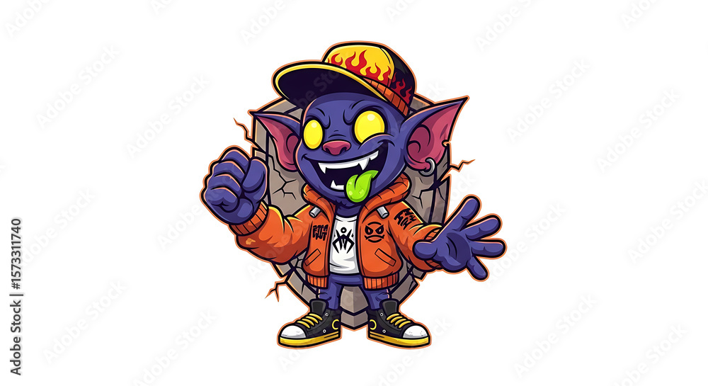 Fototapeta premium Cool Cartoon Bat Character Design Urban Style Illustration