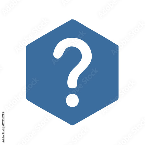 Simple Question Mark Icon inside a Blue Hexagon Shape Suggesting Uncertainty and Curiosity
