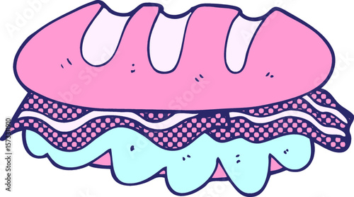 freehand drawn cartoon huge sandwich in bright neon color