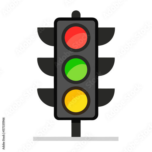 Traffic light icon. Red yellow green lights. Flat vector illustration isolated on white