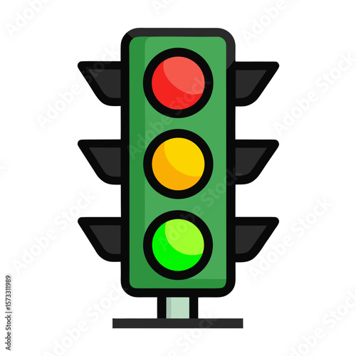 Traffic light icon. Red yellow green lights. Flat vector illustration isolated on white