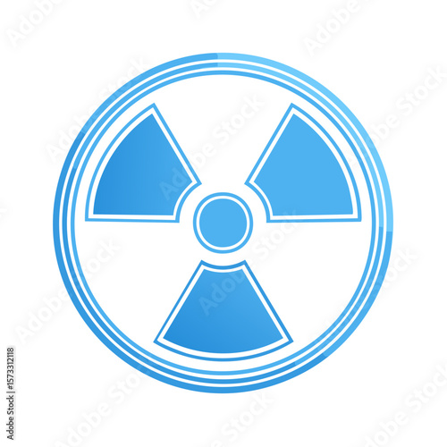 Contemporary blue radiation symbol isolated on white, with nuclear energy warning and hazard awareness.
