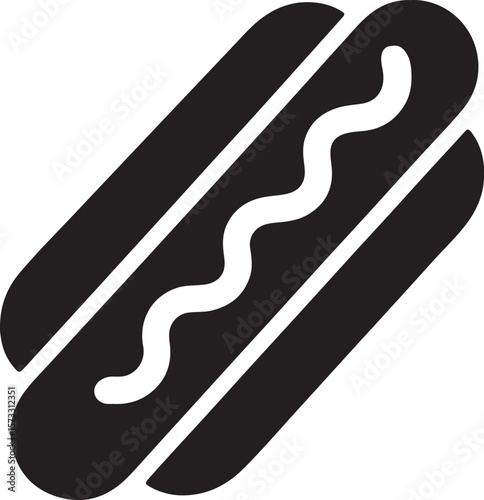 Silhouette vector of a hot dog in a bun with toppings, perfect for fast food, snack, and summer barbecue themes.