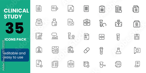 Line Editable Icons set. Vector illustration in modern thin line style of medicine-related icons: patient, placebo effect, research results, and more.
