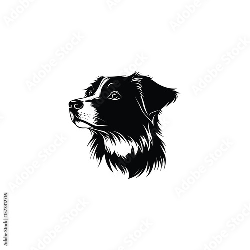 Black and white border collie head icon on white background