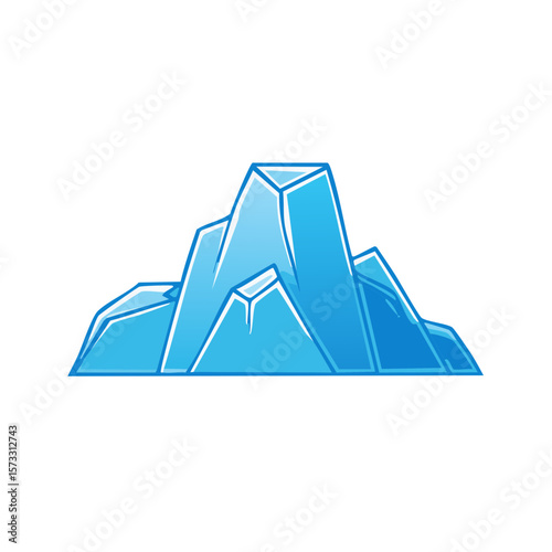 Stylized Iceberg Illustration with Gradient Blue Colors and Cartoon Outlines depicting icy mountain range in Arctic Region
