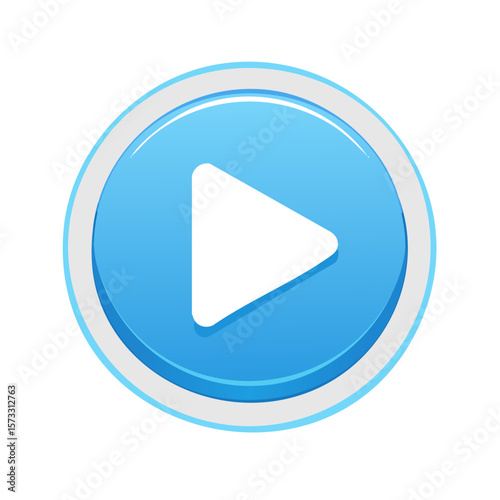 Glossy Blue Play Button Icon with Triangle Symbol for Multimedia Navigation