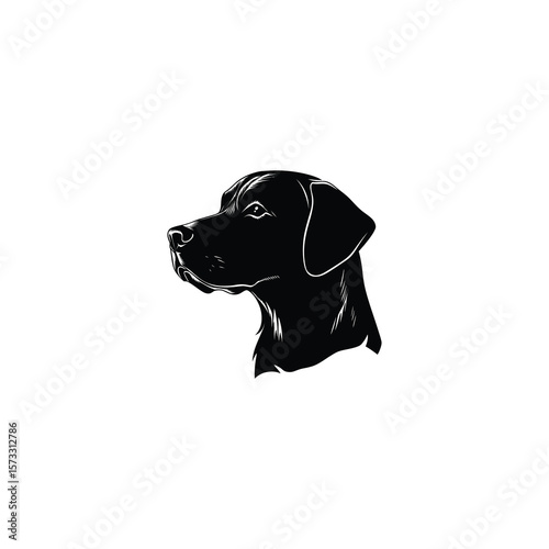 art of labrador retriever dog head in black color on white background