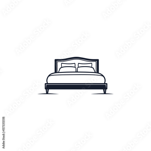 Black and white of a double bed on white background