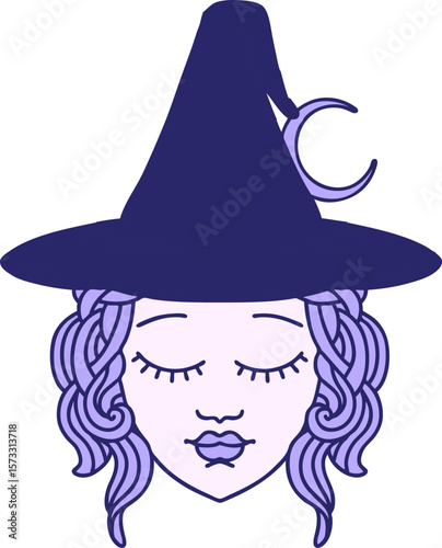 Retro Tattoo Style human mage character in bright neon color