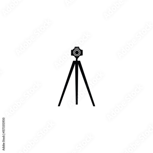 Black camera icon on tripod illustration on a clean white background