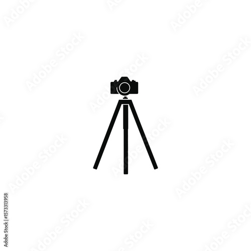 Black camera icon on tripod isolated on a white background simple
