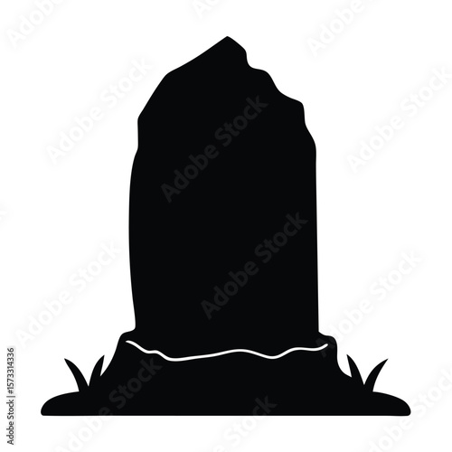 Simple Tombstone Silhouette A Black and White Illustration of a Grave