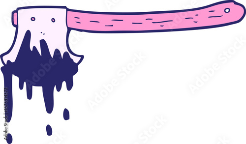 cartoon bloody axe in bright neon color
