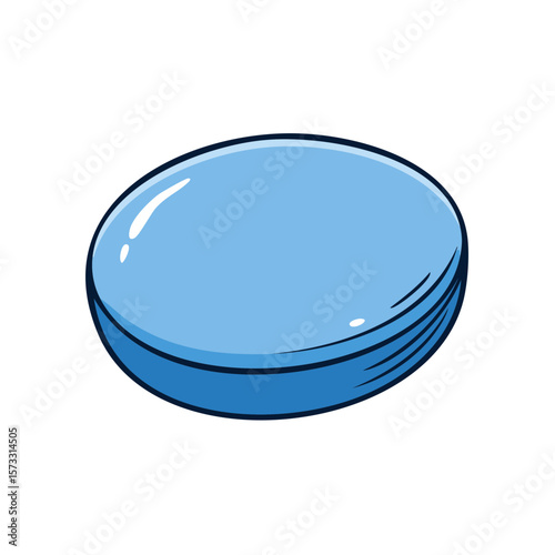 Hand Drawn Blue Soap Dish or Hockey Puck Illustration on White Background