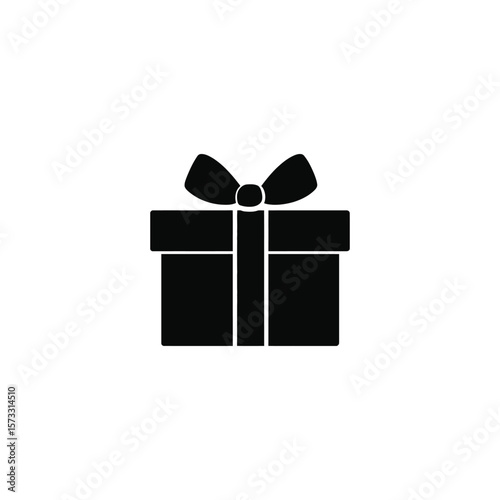 Black gift box silhouette with ribbon bow isolated on white background