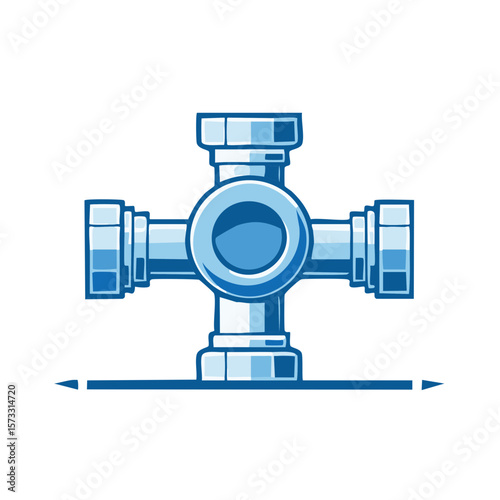 Blue Plumbing Pipe Fitting Isolated on White, Representing Utilities, Infrastructure, and Waterworks Systems