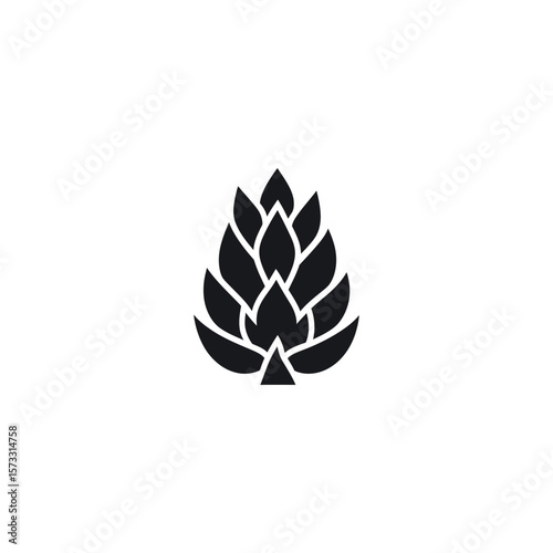 Black icon illustration of a hop cone on a white background isolated