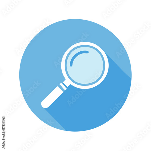 Searching Tool Flat Icon Blue Circle Symbol Magnifying Glass with Shadows