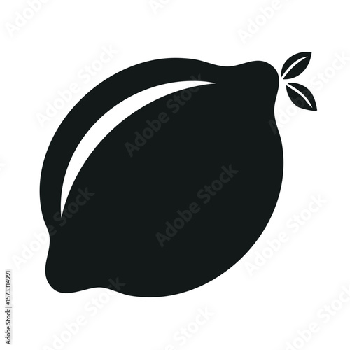 Bold Lemon Silhouette with Leaves Citrus Fruit Freshness Graphic Design