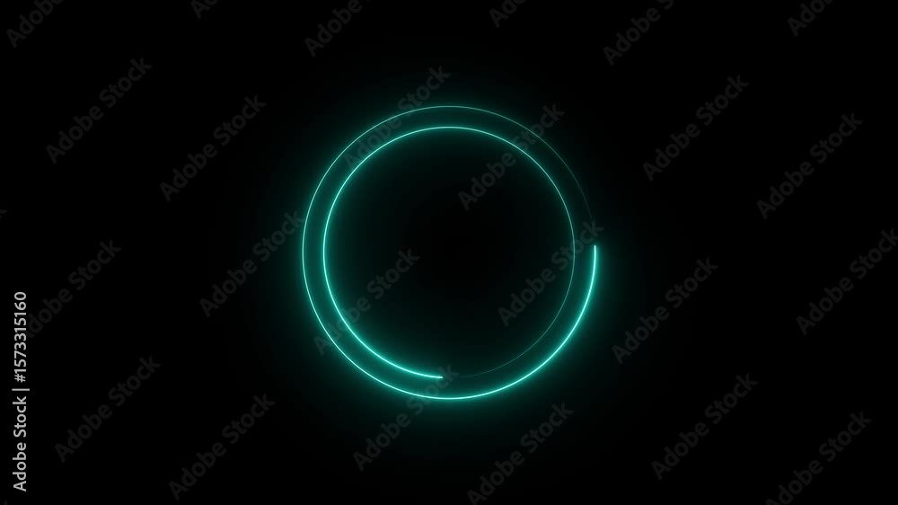 Abstract glowing neon light circle loading icon animation background. 
