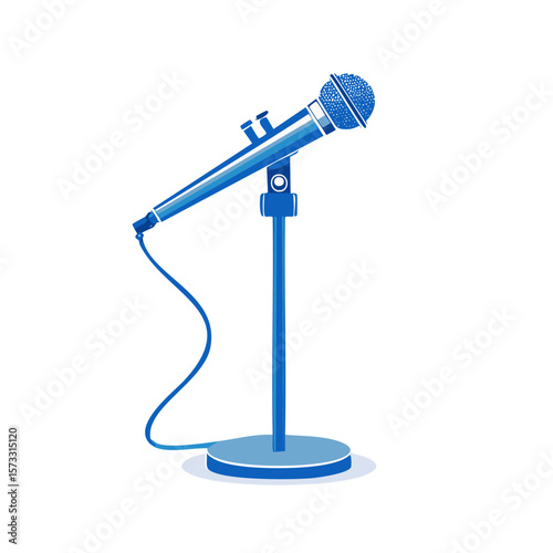 Microphone on a Stand Illustration Blue Tones Musical Stage Performance
