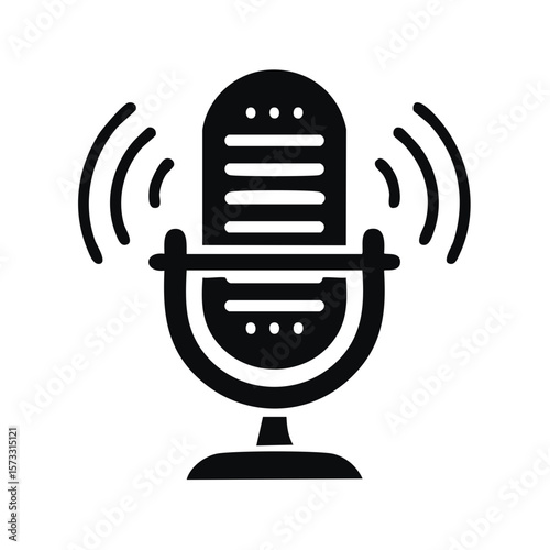 Studio Microphone with Waves Depicting Audio Transmission or Podcast Recording