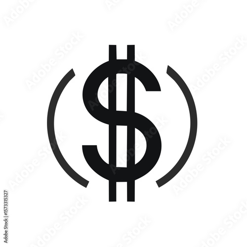 Dollar Symbol Black and White Graphic Design Icon with Half Circles