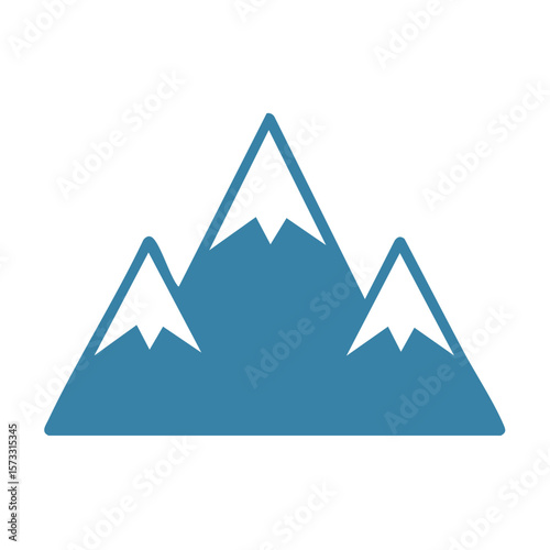 Simple Blue Mountain Range Icon with Snow Capped Peaks Graphic