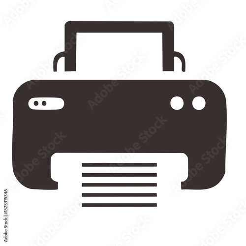 Isolated printer icon producing documents. Office equipment and electronics printing texts. Printing papers coming out of the machine.