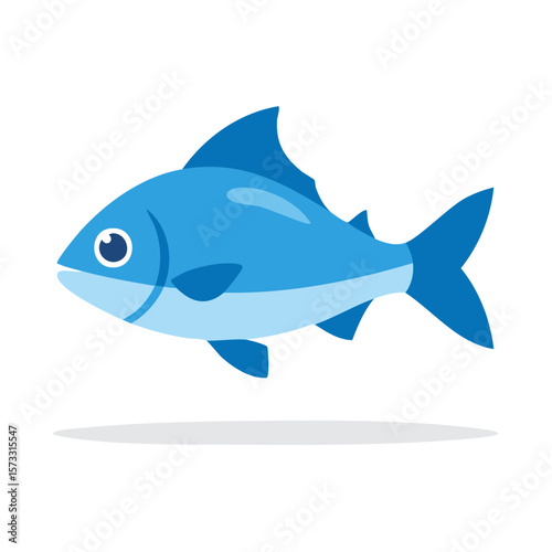Cartoon Fish Vector Illustration Blue Aquatic Animal Sea Life Simple Design Fins Tail Round Eye Swimming Marine Wild Underwater Nature